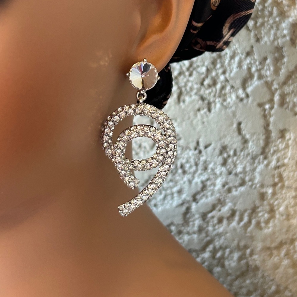 Dazzling Silver Rhinestone Statement Earrings - Picture 4 of 5